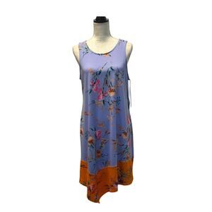 NWT MSK Asymmetrical Slate Blue/Orange Floral Sleeveless Midi Shift Dress-Large